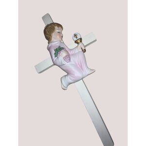 Girl's First Communion Confirmation Cross Fine Porcelain By Roman, Inc. vintage
